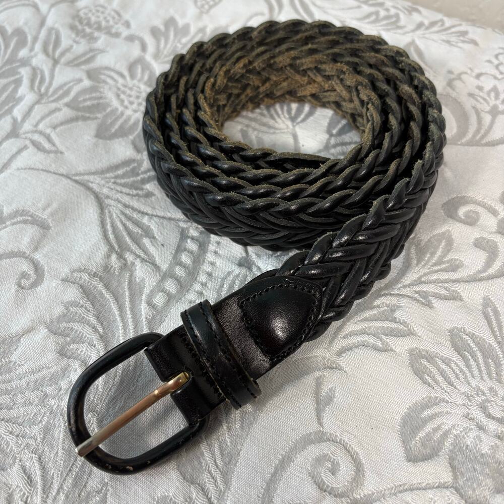 Braided Women’s Leather Belt Black Sz 44 Cowgirl Edgy Alternative Western Y2K